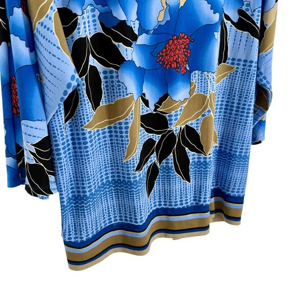 JM Collection Sz XL Super Stretchy Blue Tropical Beach Blouse Shirt Top Hawaii - Picture 4 of 7